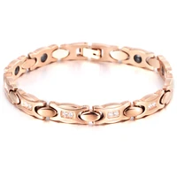 18k rose gold color double diamonds bio energy titanium bracelet bangle magnetic health care relief the pain bracelet for women