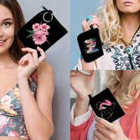 canvas coin purse mini flamingo print wallet small pouch zipper pocket keyring unisex wrist casual portable organizer handbag