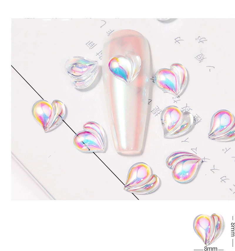 

20Pcs Auraro Crooked Heart 3D Nail Art Decor Flat Bottom Peach Heart 8mm Nail Jewelry Mocha Colorful Love-Heart Nail Oranment &*