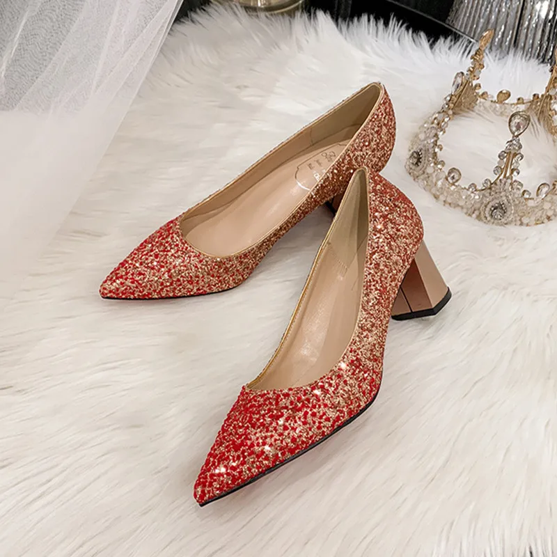 

Plus Size 42 43 Women Wedding Shoes Blingbling Black Sequined Velvet Rretro Luxury Party Dress High Heels Sexy Bridal Shoe Pumps