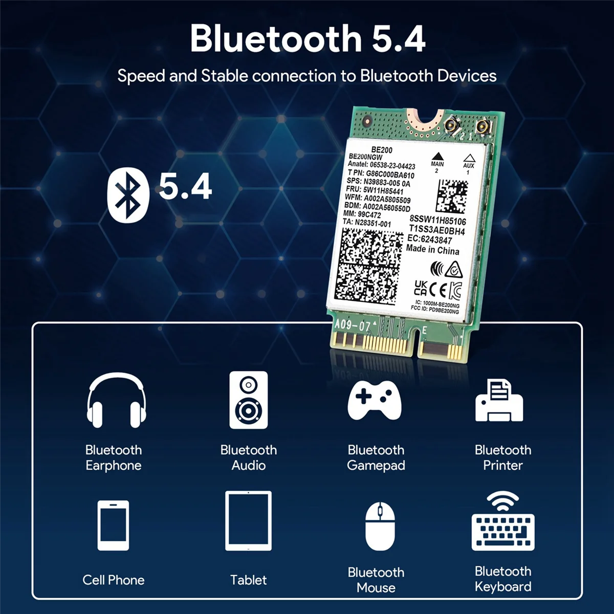 BE200 WiFi7 Сетевая карта 8000 Мбит/с Wi-Fi адаптер Bluetooth 5 4 Tri Band 2 4G/5G/6GHz BE200NGW M.2 NGFF