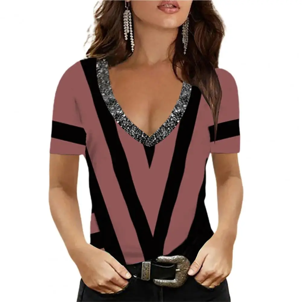 

Casual T-shirt Good Elastic Women T-shirt Shining Collar Lady Tee Shirt