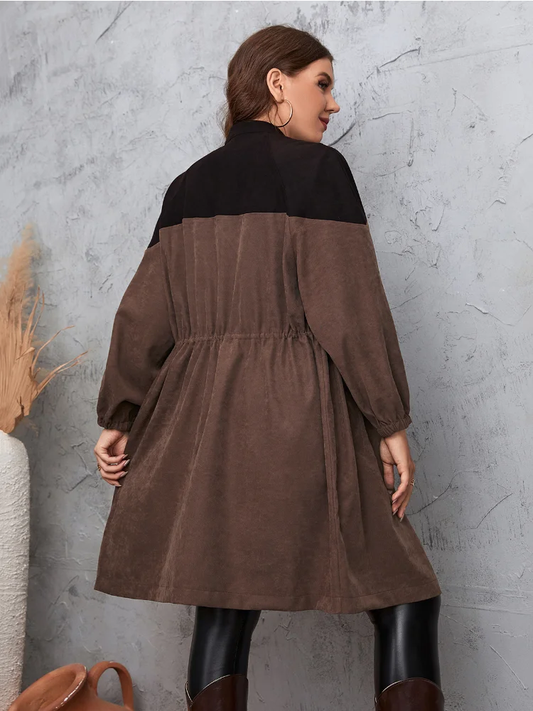 Commuting minimalist style with waist strap, medium length women's oversized jacket plus size  roupas femininas