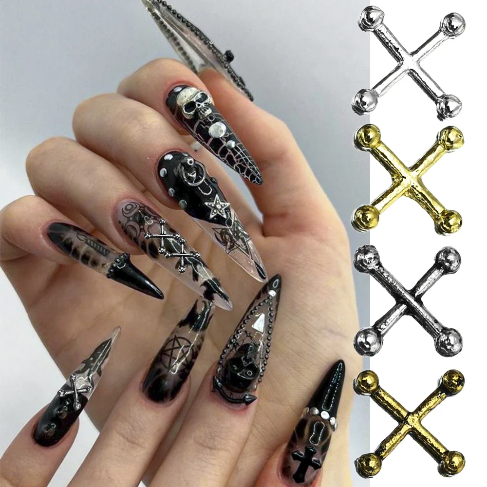 

20Pcs Punk Cross Alloy Nail Charms 4/6mm Metal X Diagonal Lines Shape Gold Silver Retro Manicure Decoration Accessories