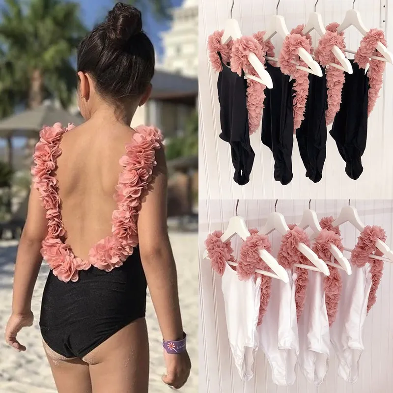 Цельный купальник для маленьких девочек бикини с открытой спиной и цветочным