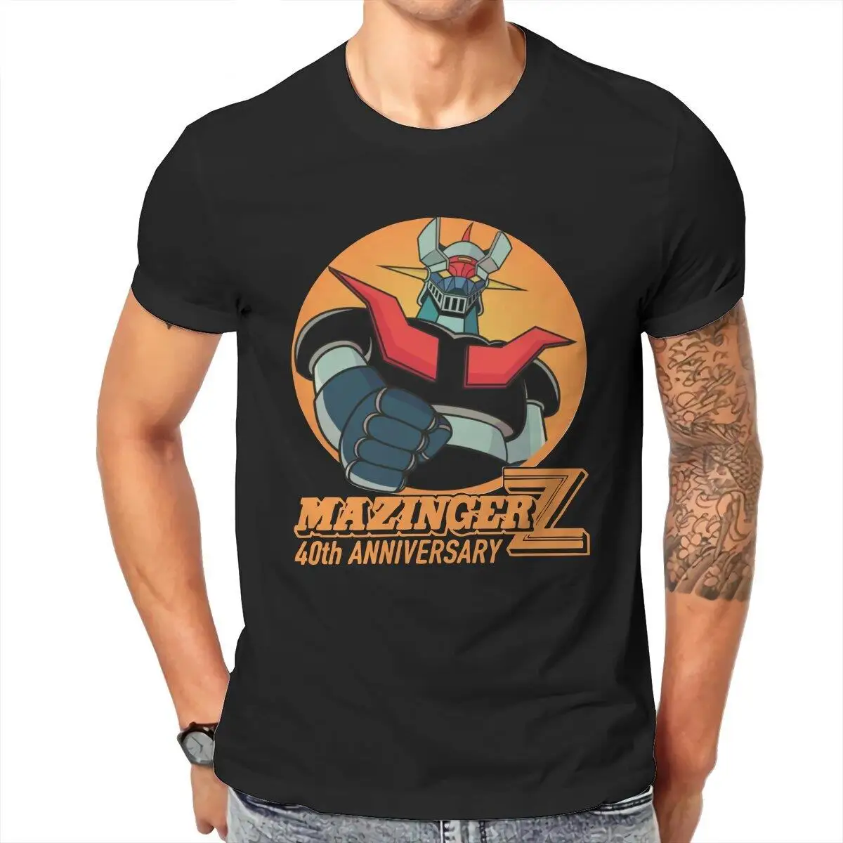 Mazinger Z 40th T Shirt Men 100% Cotton Hipster T-Shirts Robot Grendizer Goldorak Actarus Tees Short Sleeve Tops Plus Size