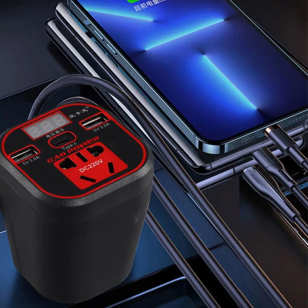 

Автомобильный инвертор 24 в 12 В 220 В со светодиодным дисплеем, 3 USB-порта + аксессуары