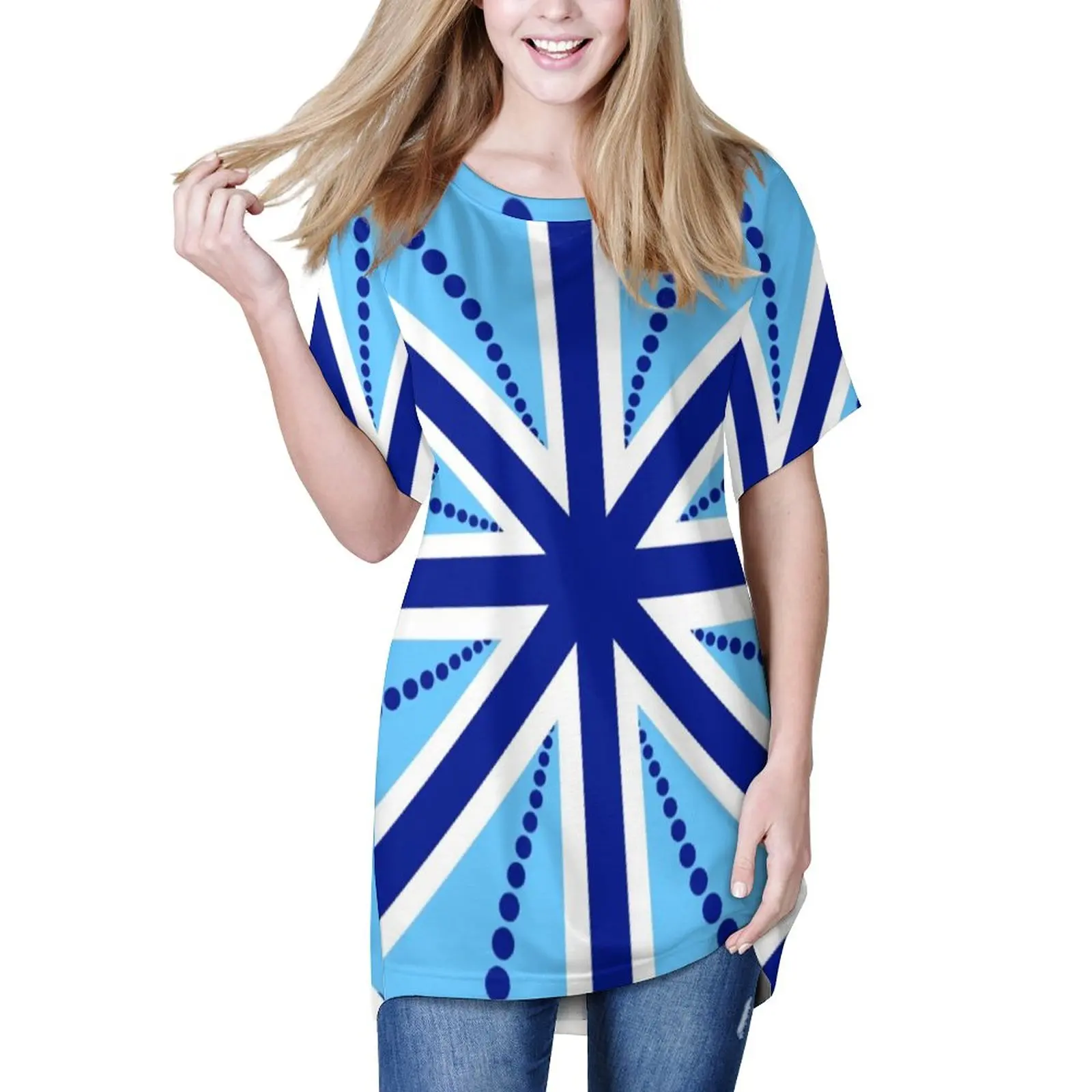 

Футболка женская в полоску и горошек, уличная одежда с принтом синего флага, футболка оверсайз с коротким рукавом, милая пляжная трендовая д...
