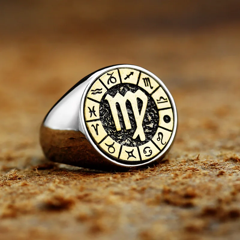 Мужское кольцо зодиака от Beier из нержавеющей стали 316L 12 созвездий полированное в