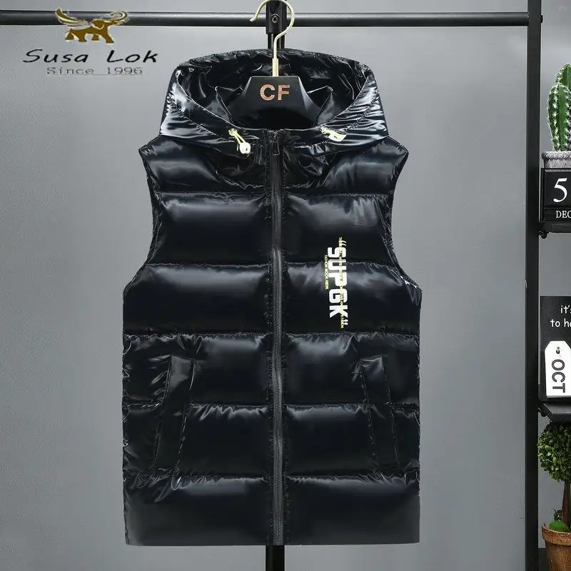 

Men Vest Solid Casual Autumn Hooded Sleeveless Jackets Fashion Male Waistcoat Winter Vest Plus Size Work Clothes Men