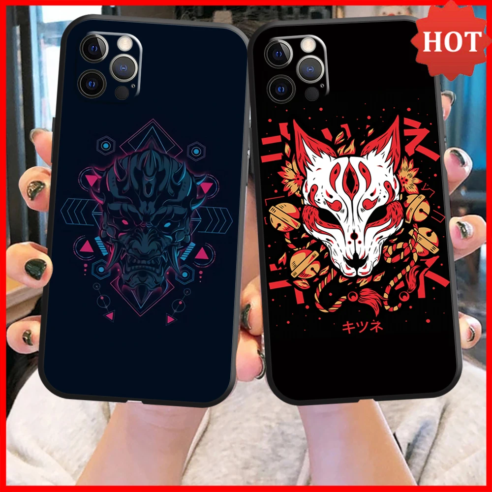 

Cool Japanese Masks iPhone Case For iPhone 13 11 12 Xr 2020 Xs 6 8 XR 7 12 Max SE ProMax Mini X Plus 6s Back Pixel PVC Mirror