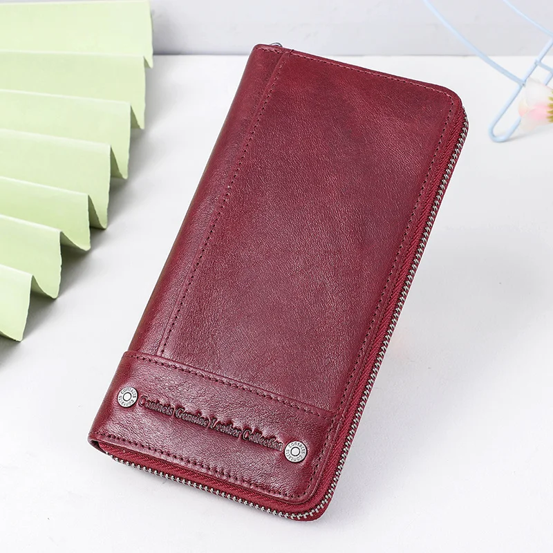 

Contact's 2023 Women Wallets Genuine Leather Card Holder Female Purse Zipper Wallet For Women Fashion Clutch Bag 2023 Carteras