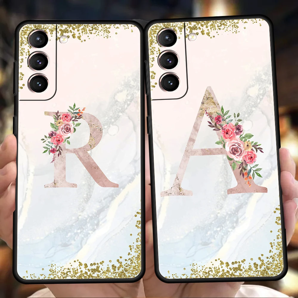 

Pink Flowers Letter Phone Case for Samsung Galaxy S22 S21 S20 Ultra S21 S20 FE S22 S21 S20 S10 S9 Note 20 10 Lite Silicone Shell
