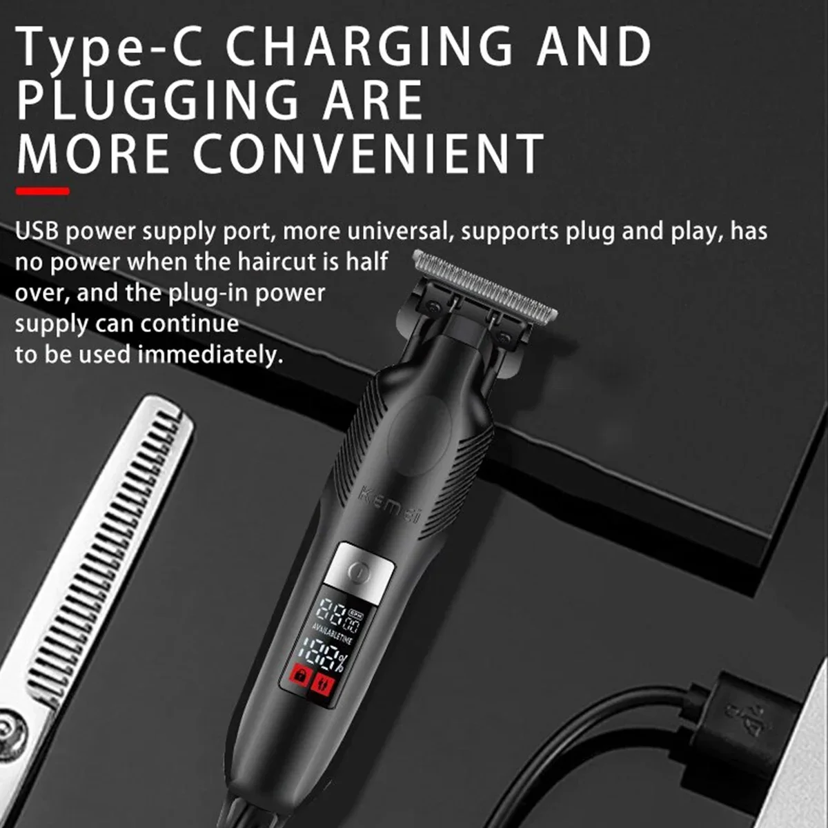 Профессиональная электрическая машинка для стрижки волос Kemei Беспроводная