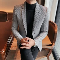 2022 houndstooth casual men suit jacket notched lapel wedding blazer for prom party custom one piece male fashion coat 3xl