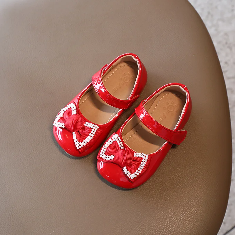 Spring Autumn Girls Leather Shoes Bowtie Pearls Mary Janes For Baby Children Princess Shoe Bridal White Black Red Toddlers |