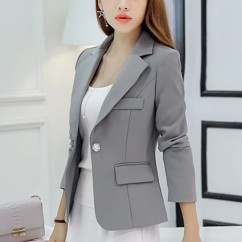 Black Women Blazer 2022 Formal Slim Blazers Lady Office Work Suit Pockets Jackets Coat Female Korea Casual Short Blazer Femme