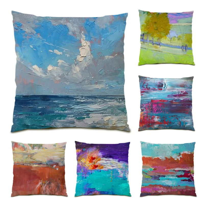 

Vintage Velvet Pillowcase Decorative Polyester Linen Ornamental Colorful Living Room Painting Comfortable Cushion Cover E0582