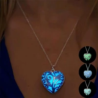 women heart shape hollow necklaces pendant glowing in the dark necklace crystal luminous jewelry gifts