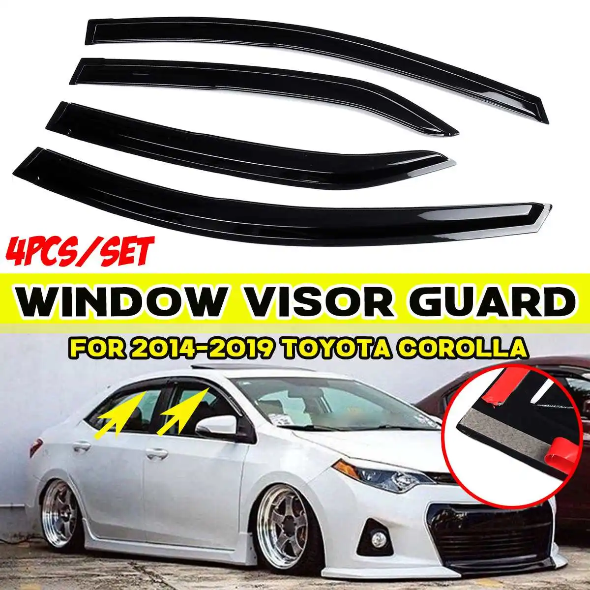 

Black Car Side Door Window Visor Guard Vent Car Side Front Rear Rain Deflector Sunroof Shade For Toyota For Corolla 2014-2019