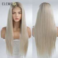element lace front wigs synthetic hair long straight ombre brown to light blonde daily party heat resistant transparent glueless