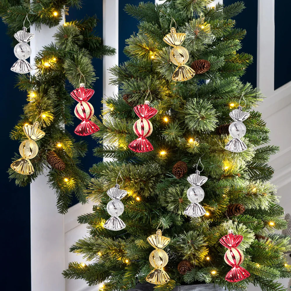 5/10 шт. рождественские пластиковые подвески-конфеты золотисто-красные украшения