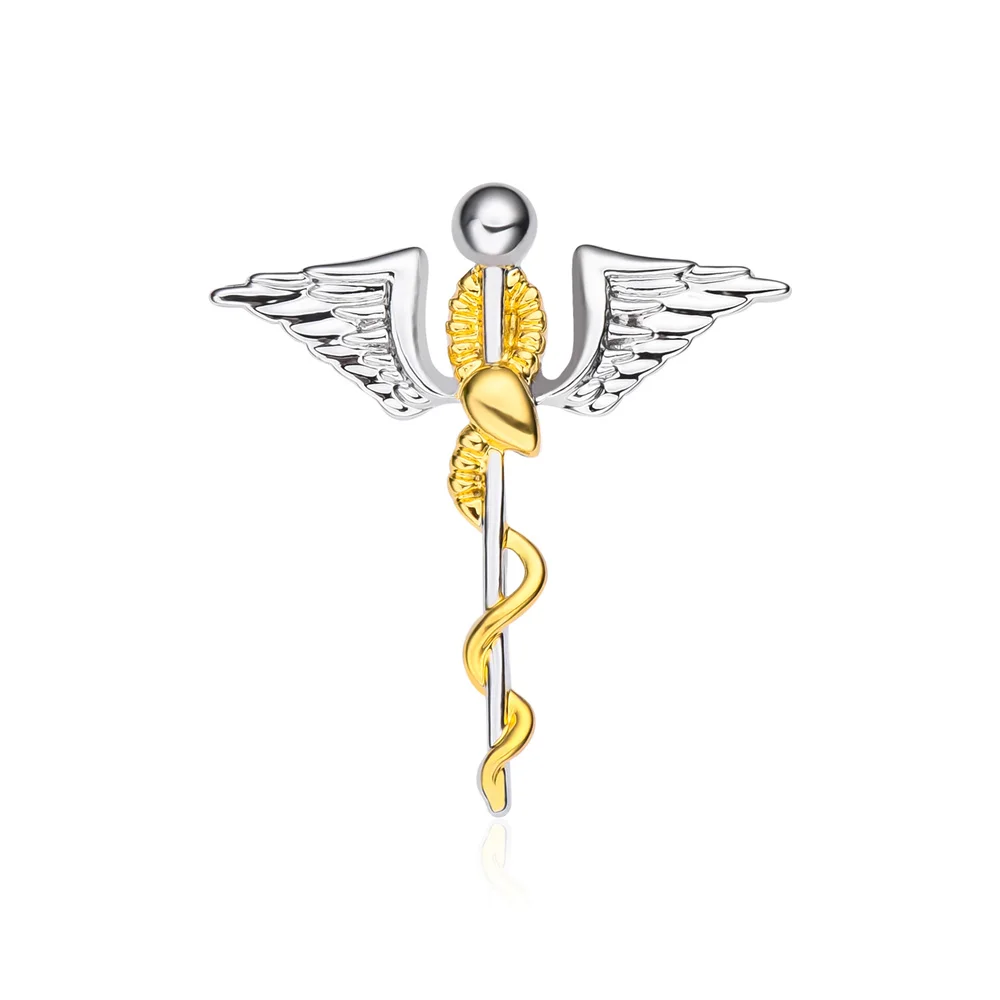 

Harong Asclepius Brooch Medical Snake Stick Silver Plated Pin Coat Lapel Badge for Doctor Nurse Friends Jewelry Gift