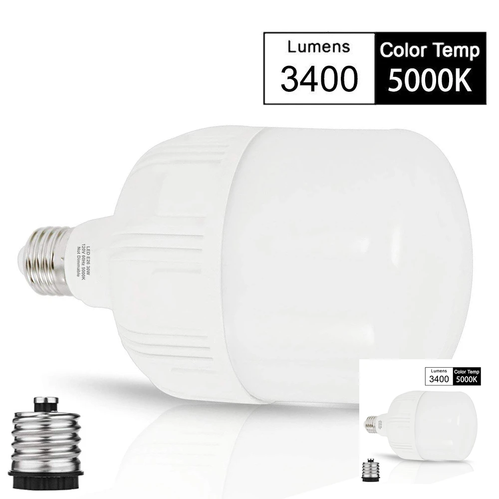 E26 LED Light Bulb 300W HID/MH Equivalent 30W Commercial Retrofit T80 3400 Lumens Daylight 5000K for Garage Warehouse Outside