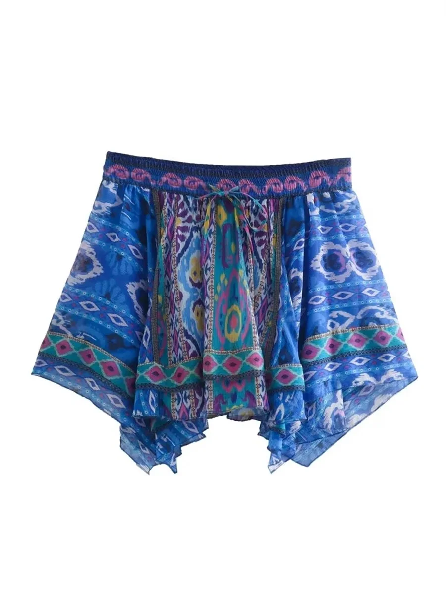 

Женская модная плиссированная мини-юбка с принтом, летняя новая пляжная юбка на шнуровке с завышенной талией, Женская юбка для отдыха, 2022