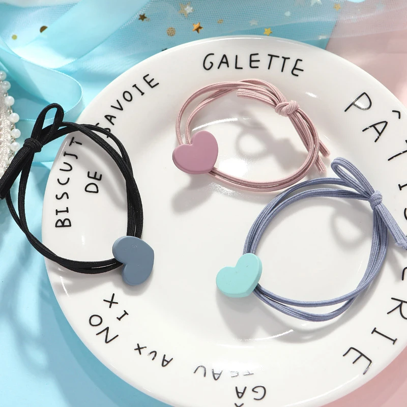 

Scrub Heart-shaped Bow Hair Band Female Rubber Band Stretch Hairband Korean Girl Headwear Hair Accessories Ornaments