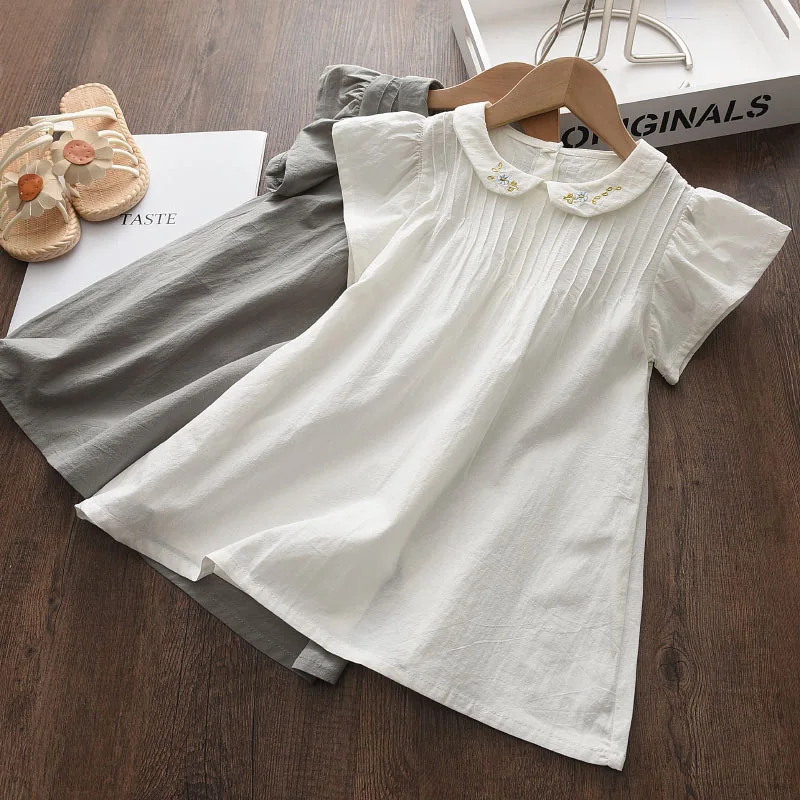 

Princess Dress 2022 Summer New Flying Sleeve Embroidery Doll Collar Solid Color Girls Dress Children's Clothing