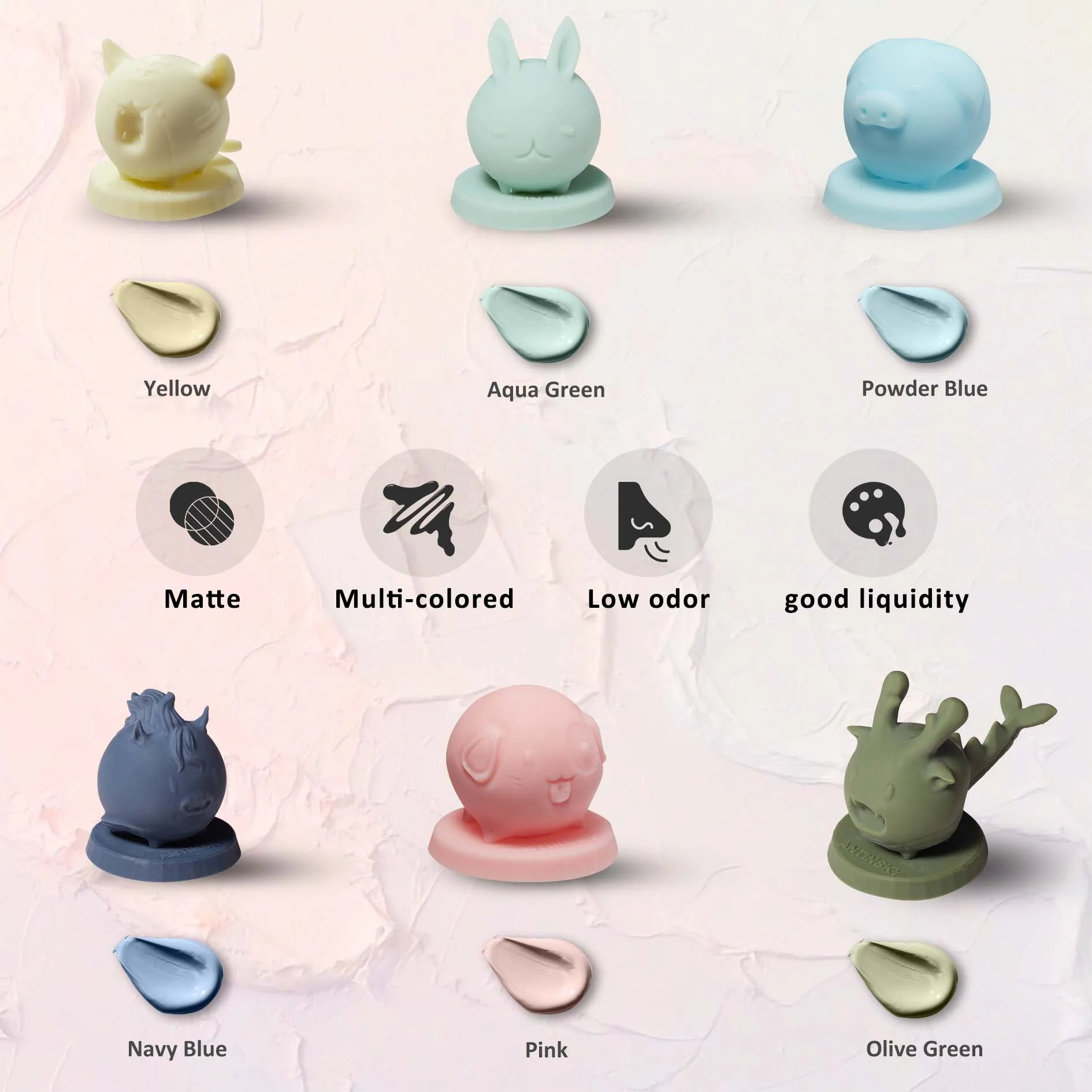 Фото Смола Antinsky Macaron 405нм, 1кг, текучая, матовая текстура, четкая детализация, низкая вязкость, подходит для 3D-принтеров HeyGears/Anycubic. №2