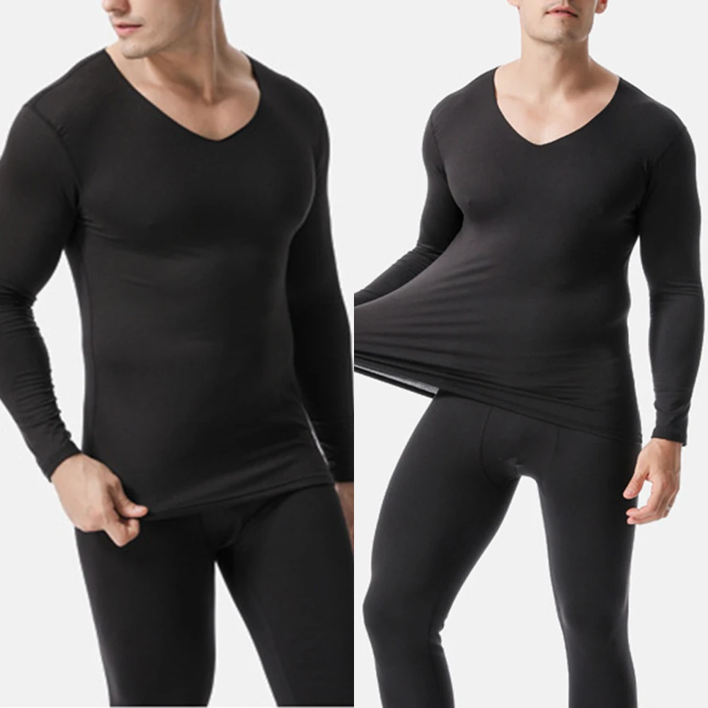 

Men Winter Thick Thermo Underwear Sets V-Neck Breathable Seamless Thermal Suit Invisible Slim Bottoming Shirt Trousers