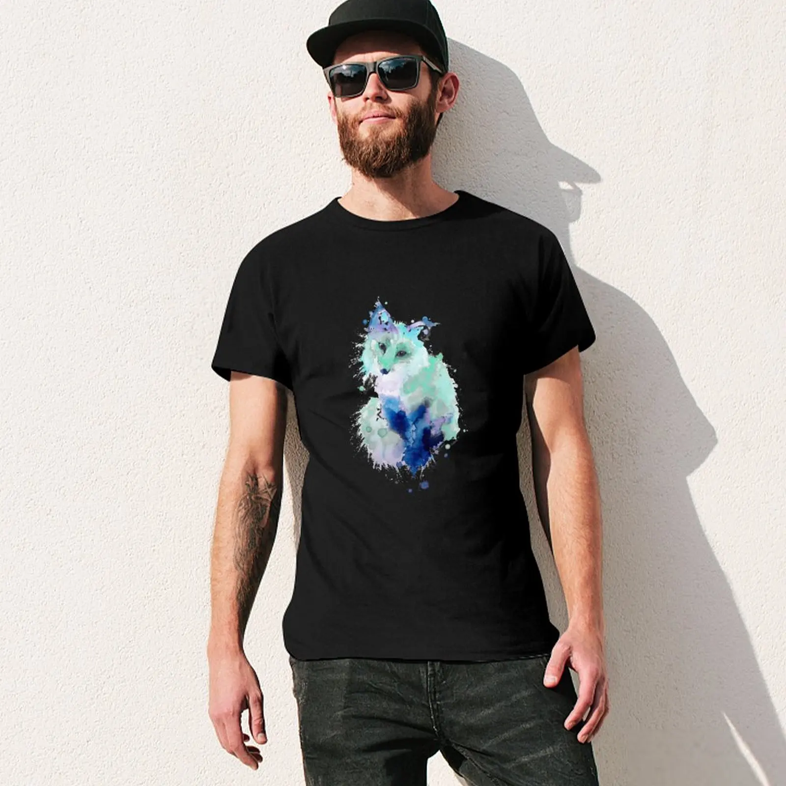 Фото Футболка Ice Blue Watercolour Fox из мягкого легкого хлопка №3