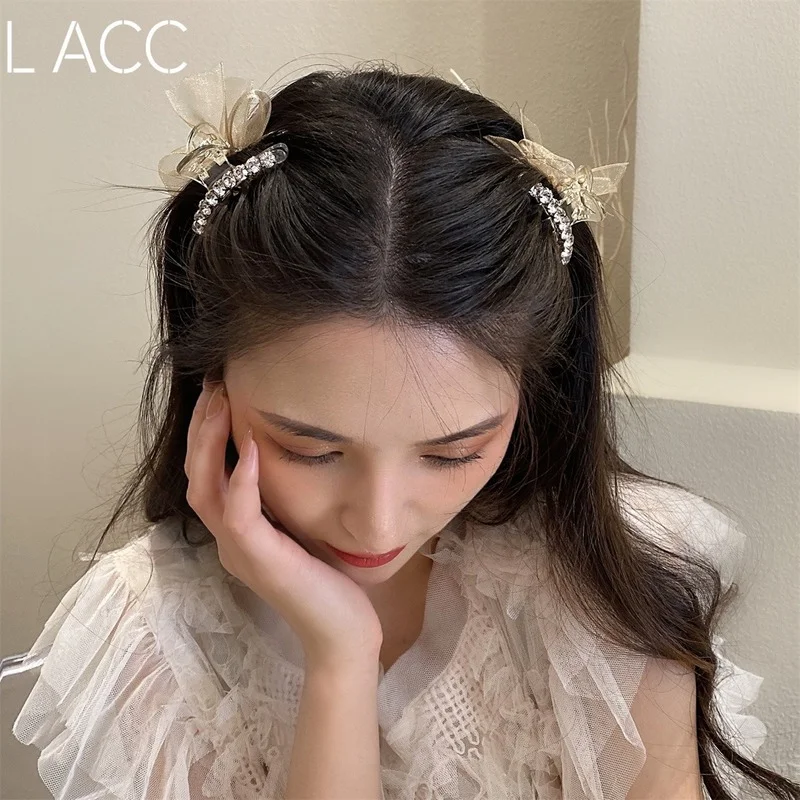 

Light luxury style double-sided bow sparkling mesh clip retro simple explosion style Mori female butterfly headdress female