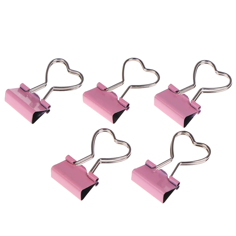 

5Pcs 3.5*2.5cm Pink Color Metal Binder Clips Notes Letter heart shape Paper Clip Office Supplies