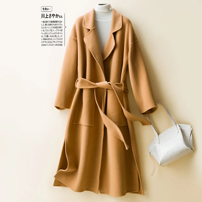 

Женское двухстороннее пальто из 100% шерсти, однотонное, длинное красивое шерстяное, утепленное на зиму и осень, теплое и модное