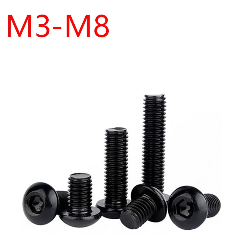 

M3 M4 M5 M6 M8 Black 304 stainl Steel Round Head Inner Hexagon Screw National Standard Half Round Head Screw Pan Head Bolt