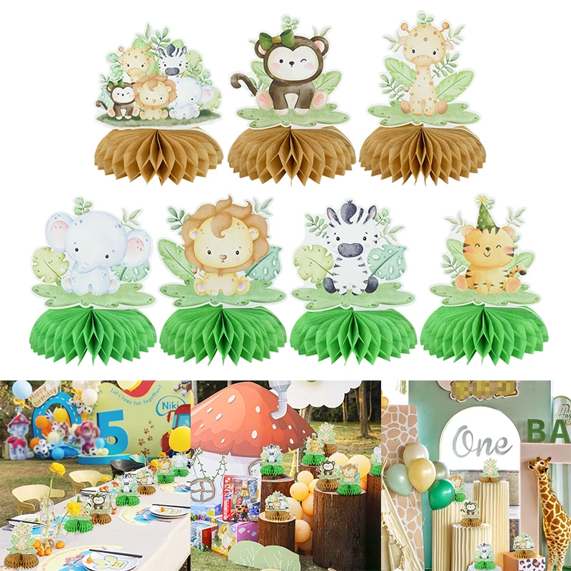 

7pcs/set Animal Honeycomb Ornamented Wild Animal Party Decoration Diy Forest Animal Happy Birthday Party Backdrop Decor Supplies
