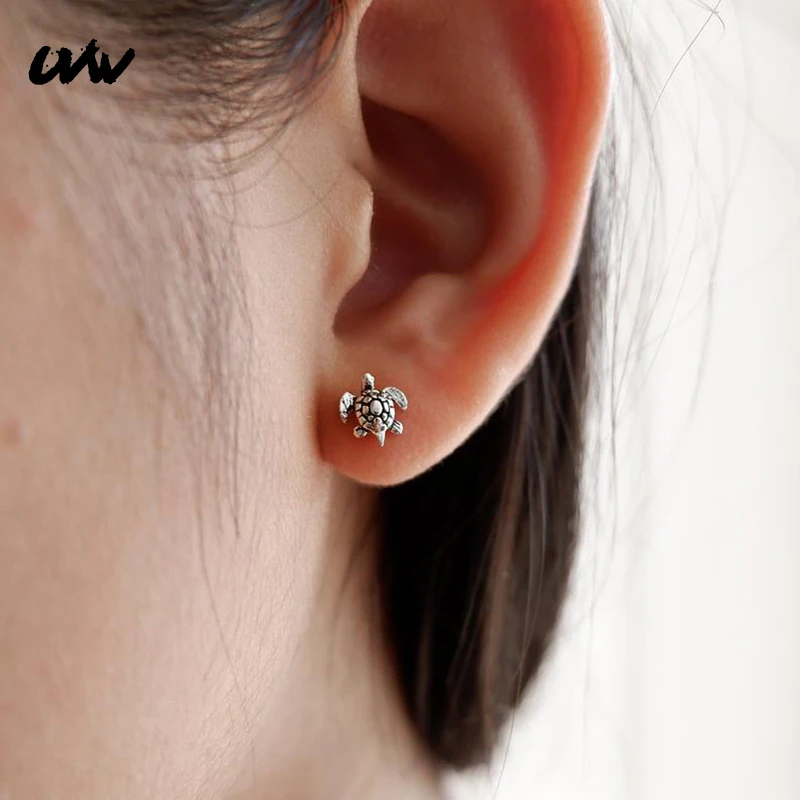

2 Boho Trendy Surgical Steel Cute Animal Turtle Ear Stud Cartilage Piercing Earrings for Women Men Pendientes Brincos Wholesale