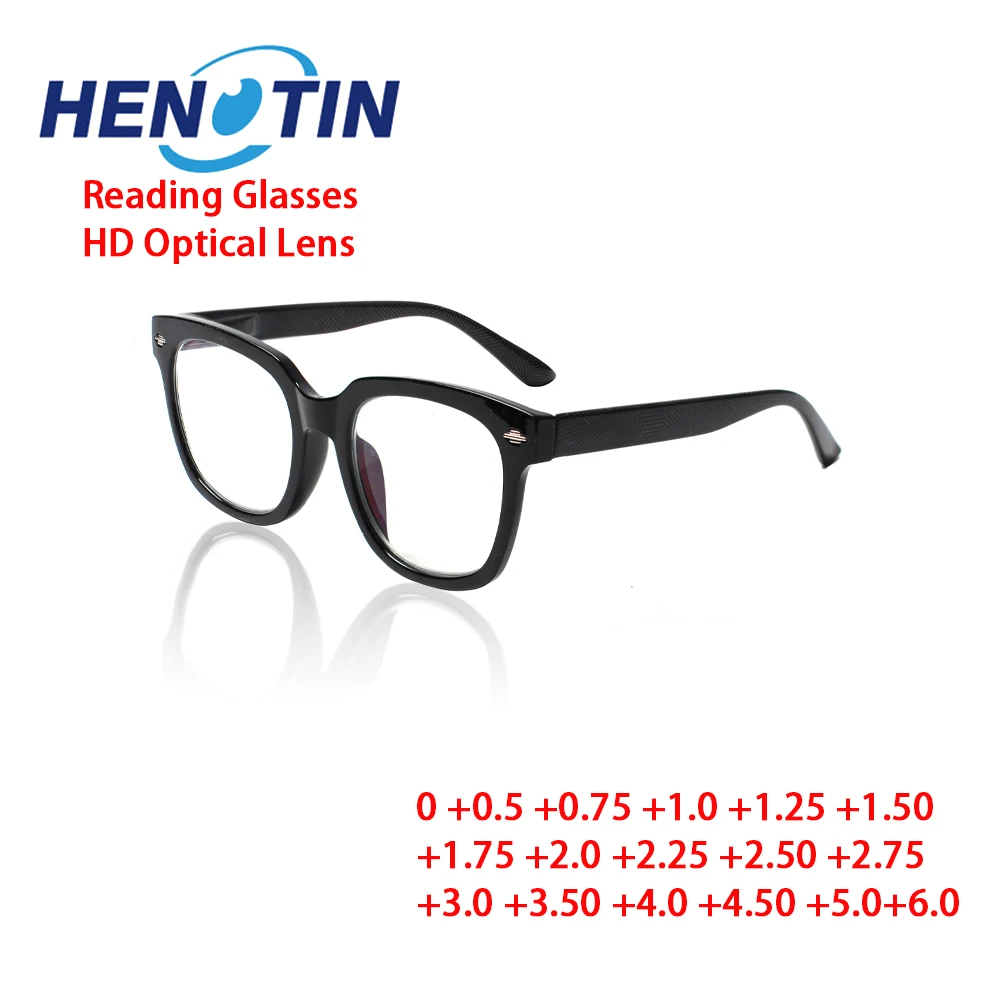 

Henotin Rectangular Frame Reading Glasses Spring Hinge Hyperopia Diopter From +0 to +600