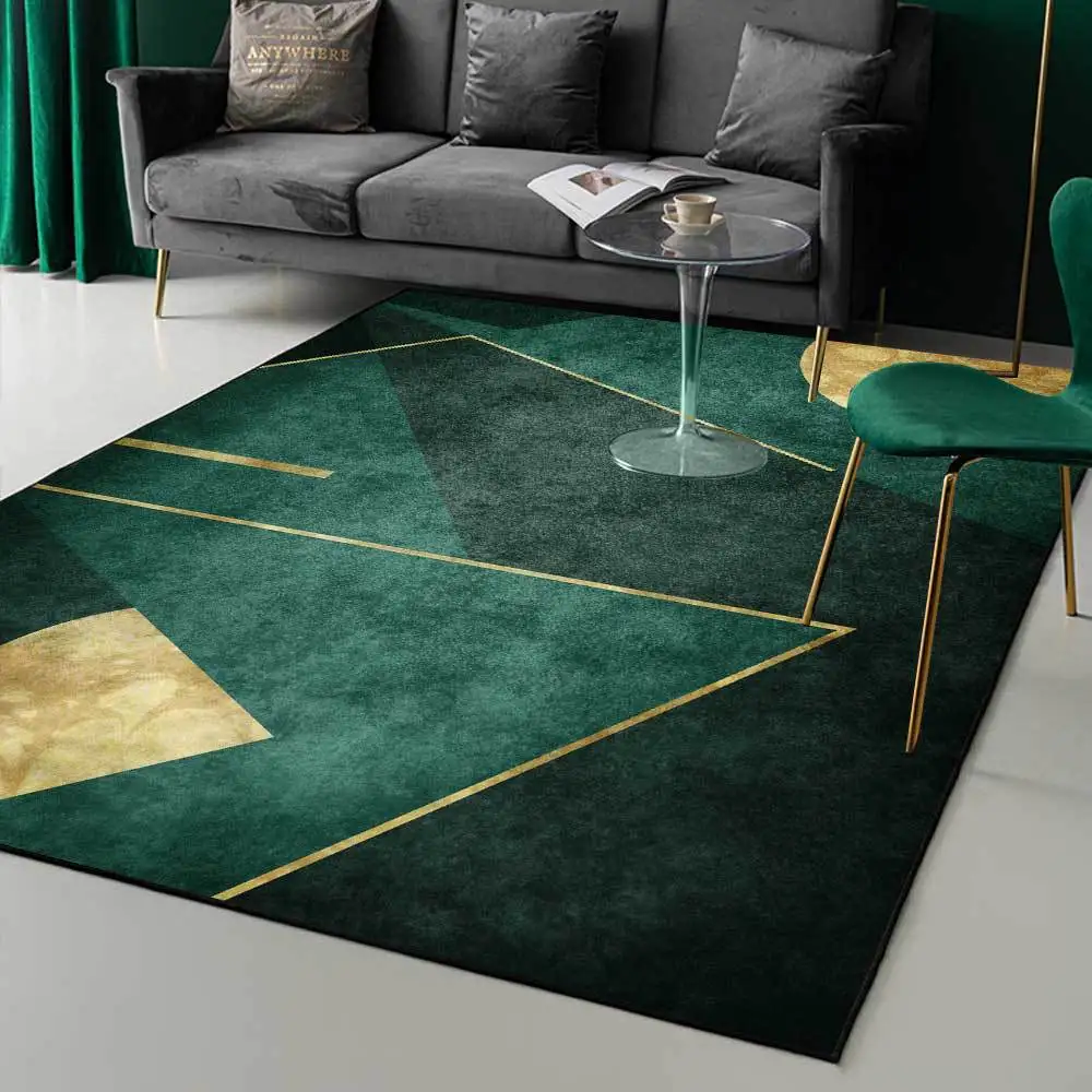 

European Style Dark Green Golden Floor Mat Living Room Big Carpet Customize 2.6m Width Bedside Rug Bathroom Door Mat