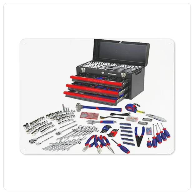 

Набор механических инструментов из 408 предметов с 3-выдвижным тяжелым металлическим ящиком (W009044A), Комплект механических инструментов из 408 предметов, настенный знак