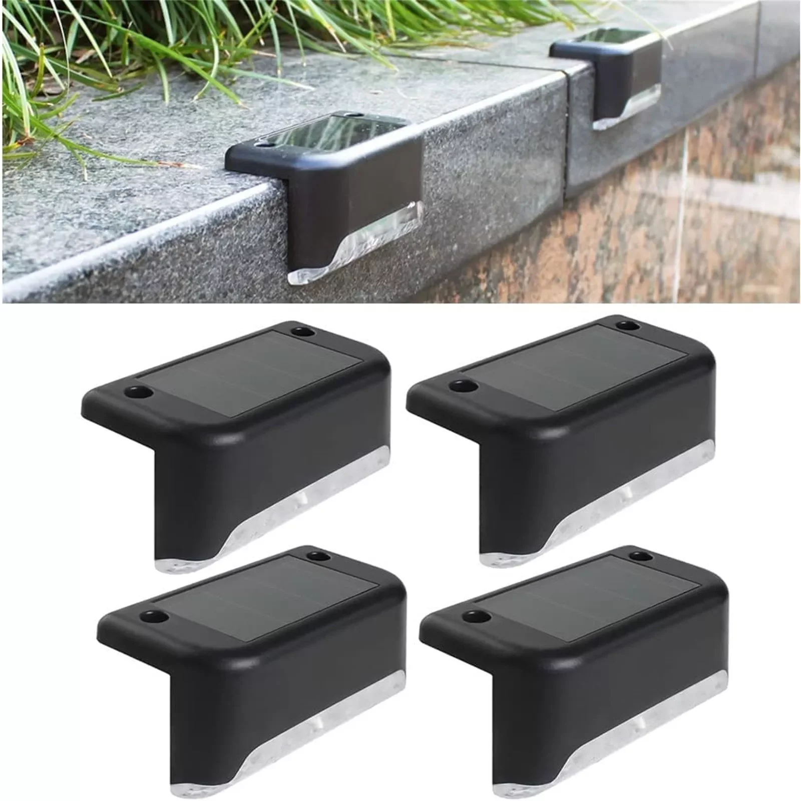 

4 Pieces Solar LED Lights For Path / Outdoor Stairs / Garden Patio / Fence / Wall Lighting / Outdoor Patio Fence Lights Wi