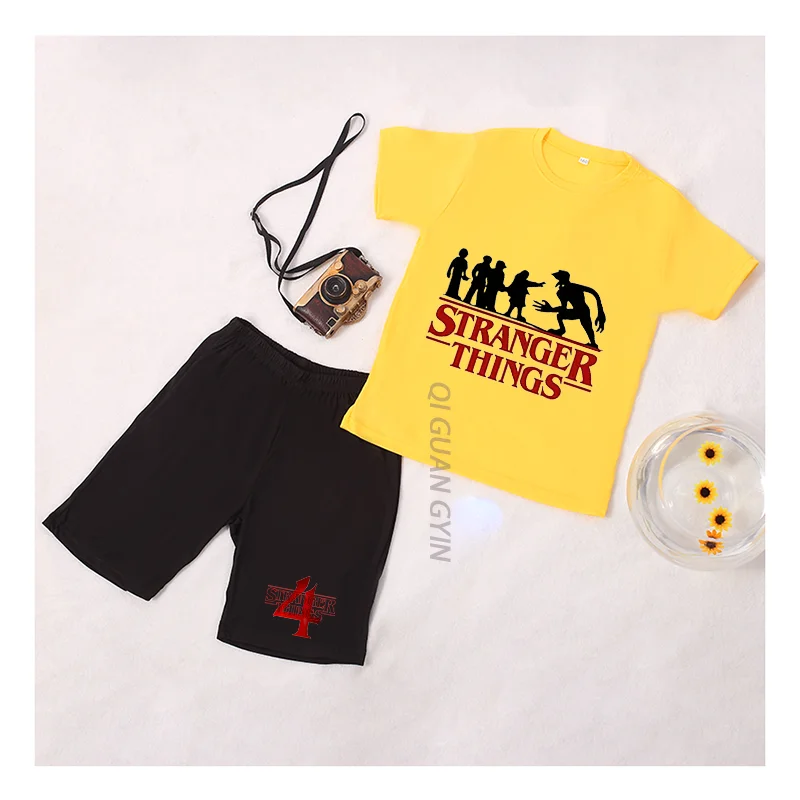 

Casual Stranger Print Shorts T Shirts Kids T Shirt Suits Girls Boys Casual Unisex Tops Suits Funny Kids Stranger Things