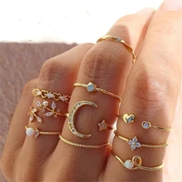new bohemian gold chain crystal rings set for women fashion boho coin snake moon women rings party 2022 trend jewelry gift