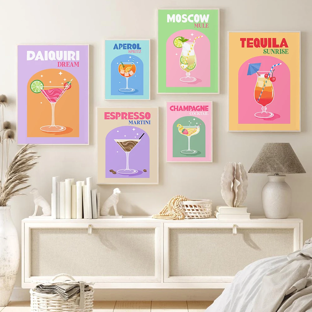 

Retro Cocktails Drink Canvas Painting Vintage Print Minimalism Nordic Poster Modern Wall Art Picture For Kitchen Bar Home Decor