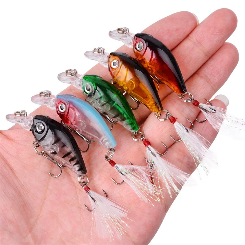 

Feather Hook Crankbaits Fishing Lures Jig Minnow Lure Hard 3d Fisheye Artificial Bait 3.5g 4.7cm Wobblers For Pike Lure
