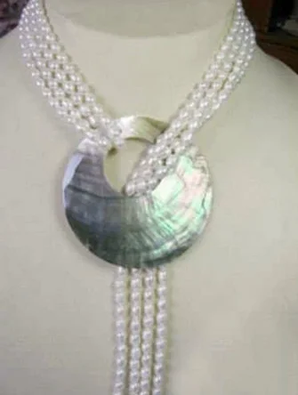 

Jewelr 006084 6-7MM White Akoya Cultured Pearl Necklace Shell Pendant 50''