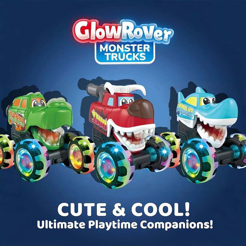 Фото Игрушечные машинки Monster Truck с подсветкой, активируемой движением, машинки с функцией «Нажми и езжай» для мальчиков и девочек, подарок на день рождения или Рождество, мультяшная машинка-игрушка №2